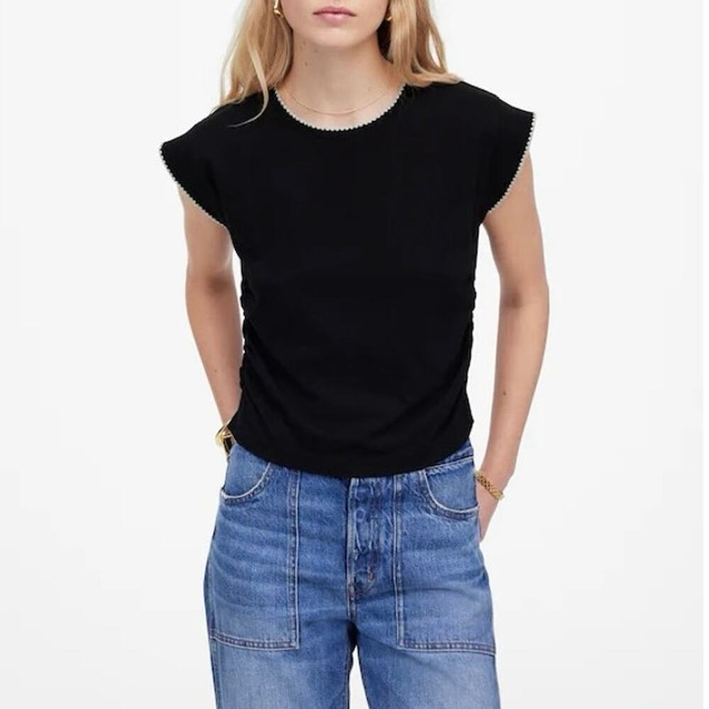 NWOT Madewell Side-Cinch Cap Sleeve Muscle Tee In Jet Black Size Small